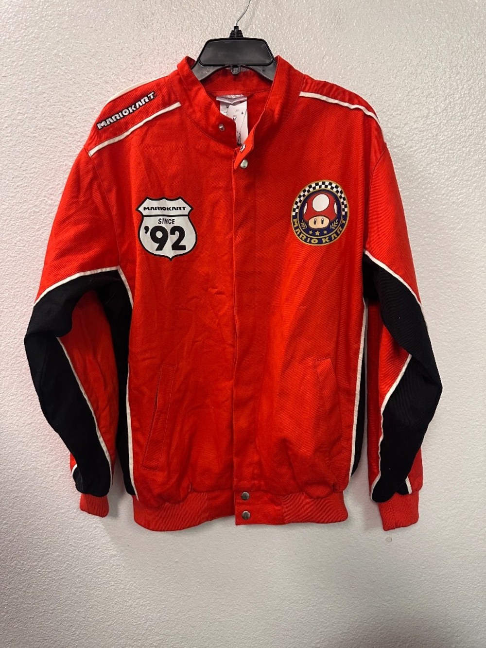 Nintendo Mario Kart Racing Jacket Red Black Toad Embroidered Bomber Mens. Sz M.